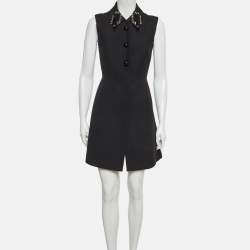 مملوكة مسبقًا معطف برادا صوف أسود بياقة مزينة بدون أكمام مقاس صغير (S)