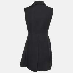 مملوكة مسبقًا معطف برادا صوف أسود بياقة مزينة بدون أكمام مقاس صغير (S)