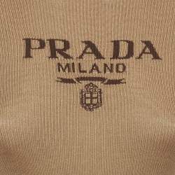 Pre Owned Prada Brown Logo Intarsia Silk Rib Knit Top S