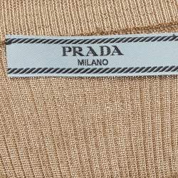 Pre Owned Prada Brown Logo Intarsia Silk Rib Knit Top S