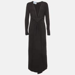 مملوكة مسبقًا Prada Black Crepe Deep V-Neck Cady Maxi Dress M