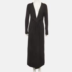 مملوكة مسبقًا Prada Black Crepe Deep V-Neck Cady Maxi Dress M