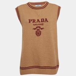 Pre Owned Prada Beige Logo Intarsia Rib Knit Sweater Vest M