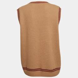Pre Owned Prada Beige Logo Intarsia Rib Knit Sweater Vest M