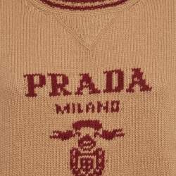 Pre Owned Prada Beige Logo Intarsia Rib Knit Sweater Vest M