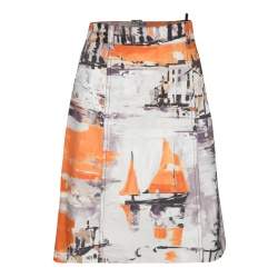 Pre Owned Prada Multicolor Oil Paint Effect Printed Denim Skirt S