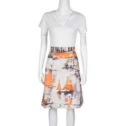 Pre Owned Prada Multicolor Oil Paint Effect Printed Denim Skirt S