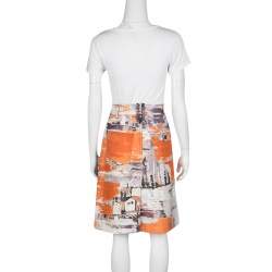 Pre Owned Prada Multicolor Oil Paint Effect Printed Denim Skirt S