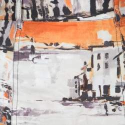 Pre Owned Prada Multicolor Oil Paint Effect Printed Denim Skirt S