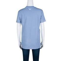 Pre Owned Prada Slate Blue Cotton Jersey Short Sleeve Crew Neck T-Shirt S