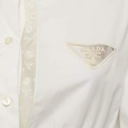 Pre Owned Prada White Poplin Lace Trim Button Up Crop Top L