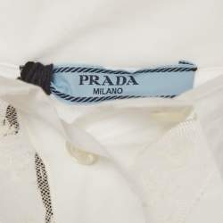 Pre Owned Prada White Poplin Lace Trim Button Up Crop Top L