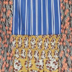 Pre Owned Prada Multicolor Printed Cotton and Crepe Long Sleeve Dress M  