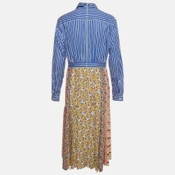 Pre Owned Prada Multicolor Printed Cotton and Crepe Long Sleeve Dress M  