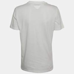 Pre Owned Prada White Logo Appliqué Distressed Jersey T-Shirt XS