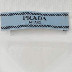 Pre Owned Prada White Logo Appliqué Distressed Jersey T-Shirt XS