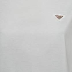 Pre Owned Prada White Triangle Logo Plaque Short Sleeve Crewneck T-Shirt XS