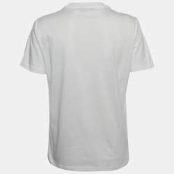 Pre Owned Prada White Triangle Logo Plaque Short Sleeve Crewneck T-Shirt XS