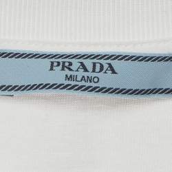 Pre Owned Prada White Triangle Logo Plaque Short Sleeve Crewneck T-Shirt XS