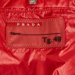 Pre Owned Prada Red Nylon Quilted Zip Up Jacket L