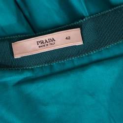 Pre Owned Prada Blue Cotton Contrast Silk Trim Detail Pleated Skirt M