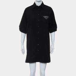 مملوكة مسبقًا Prada Popeline Nero Re-Nylon Short-Sleeved Shirt IT 36