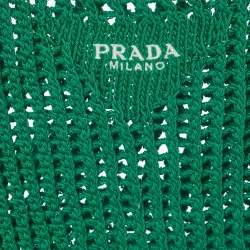 Pre Owned Prada Green Logo Embroidered Crochet Sheer Crop Top S