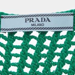 Pre Owned Prada Green Logo Embroidered Crochet Sheer Crop Top S