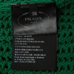 Pre Owned Prada Green Logo Embroidered Crochet Sheer Crop Top S