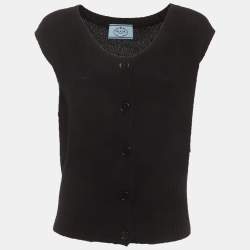 Pre Owned Prada Black Cashmere Knit Button-Up Sweater Vest L