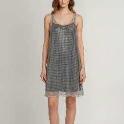 Pre Owned Prada Silver Rhinestone Embellished Mesh Mini Dress S