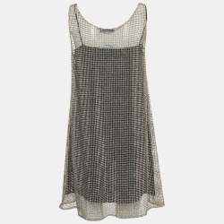 Pre Owned Prada Silver Rhinestone Embellished Mesh Mini Dress S