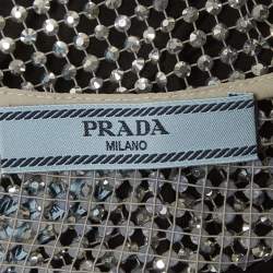 Pre Owned Prada Silver Rhinestone Embellished Mesh Mini Dress S