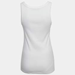 Pre Owned Prada White Ribbed Knit Triangle Logo Plaque Jersey Tank Top XS