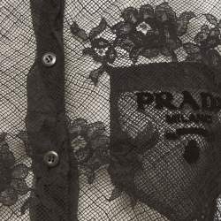 Pre Owned Prada Black Floral Lace Sheer Buttoned Crop Top S