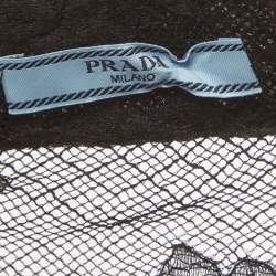 Pre Owned Prada Black Floral Lace Sheer Buttoned Crop Top S