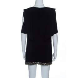Prada Black Embellished Hem Ruffled Sleeve Dress M