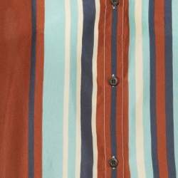 Pre Owned Prada Blue/Brown Striped Silk Button-Down Shirt M