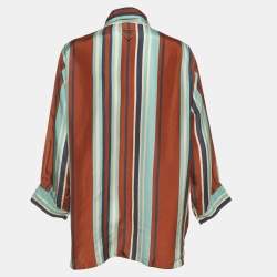 Pre Owned Prada Blue/Brown Striped Silk Button-Down Shirt M
