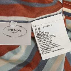 Pre Owned Prada Blue/Brown Striped Silk Button-Down Shirt M