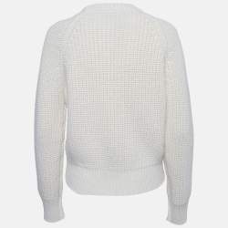 Pre Owned Prada Cream Logo Debossed Knit Shearling Trim Jumper M
