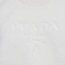 Pre Owned Prada Cream Logo Debossed Knit Shearling Trim Jumper M