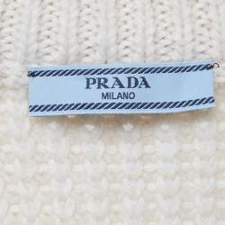 Pre Owned Prada Cream Logo Debossed Knit Shearling Trim Jumper M