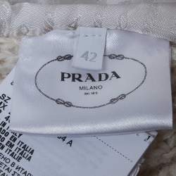 Pre Owned Prada Cream Logo Debossed Knit Shearling Trim Jumper M