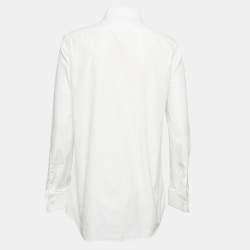 Pre Owned Prada White Poplin Ruffled Trim Button Down Tuxedo Shirt M