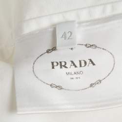 Pre Owned Prada White Poplin Ruffled Trim Button Down Tuxedo Shirt M