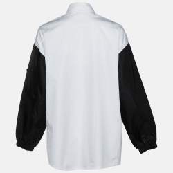 Pre Owned Prada White/Black Cotton Contrast Sleeve Oversized Shirt S