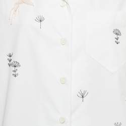 Pre Owned Prada White Embroidered Poplin Short Sleeve Bowling Shirt S