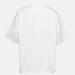 Pre Owned Prada White Embroidered Poplin Short Sleeve Bowling Shirt S