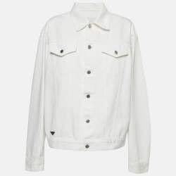 Pre Owned Prada White Triangle Logo Plaque Embellished Denim Blouson Jacket XXL 